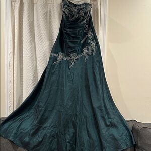 Elegant Teal Embroidered Evening Dress